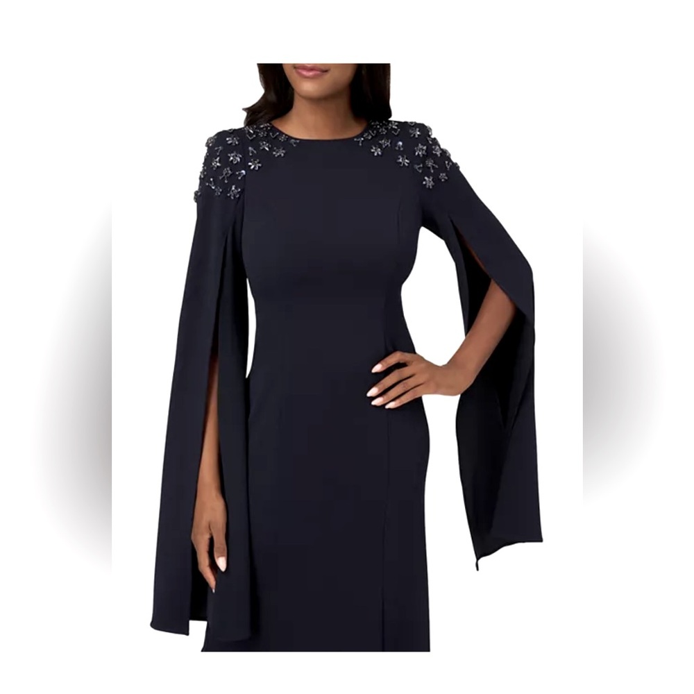 Adrianna Papell Beaded Cape sleeve gown